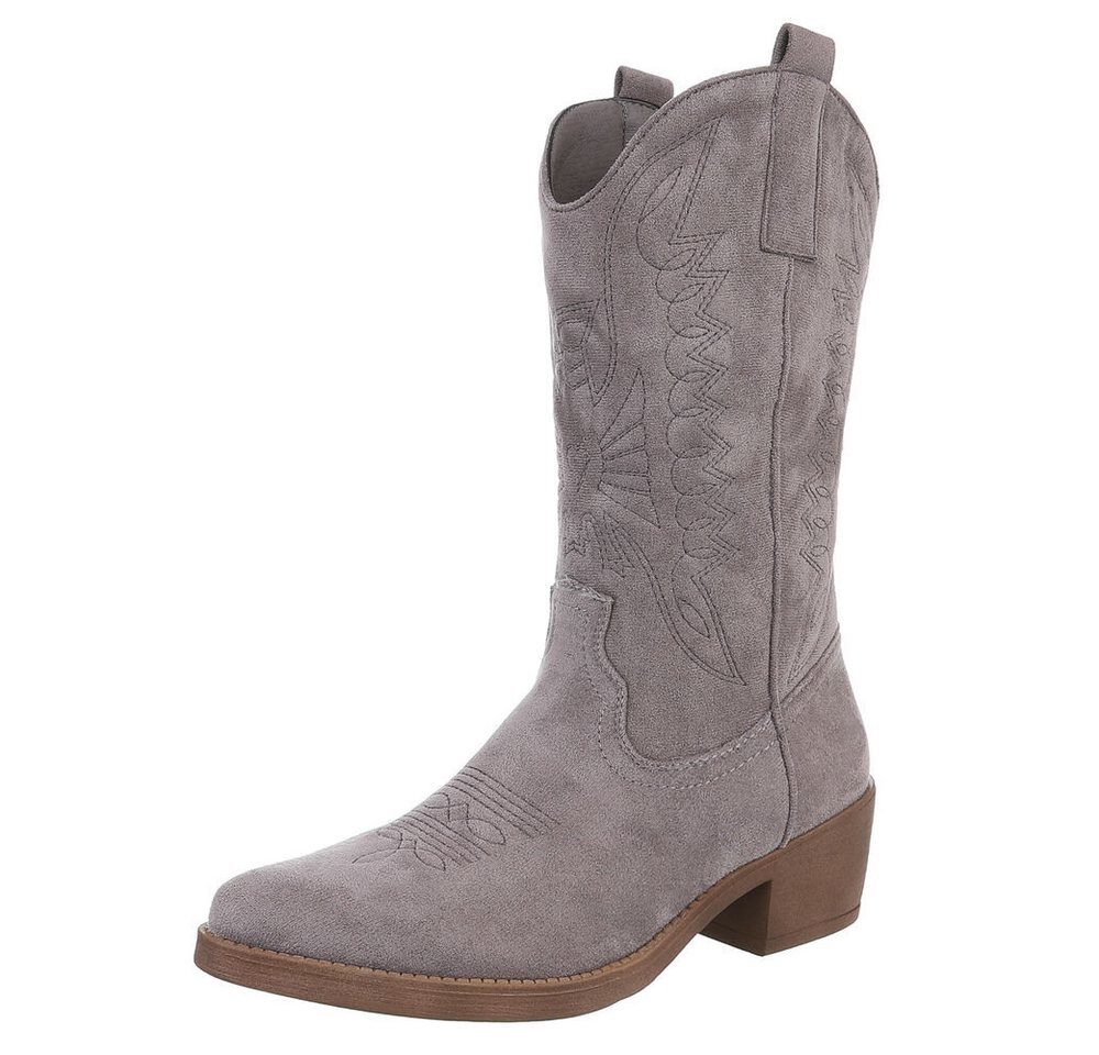 Ital-Design Moderner Western-Stiefel mit Stickerei für Damen Westernstiefel (89938040) Blockabsatz Stiefel in Grau von Ital-Design