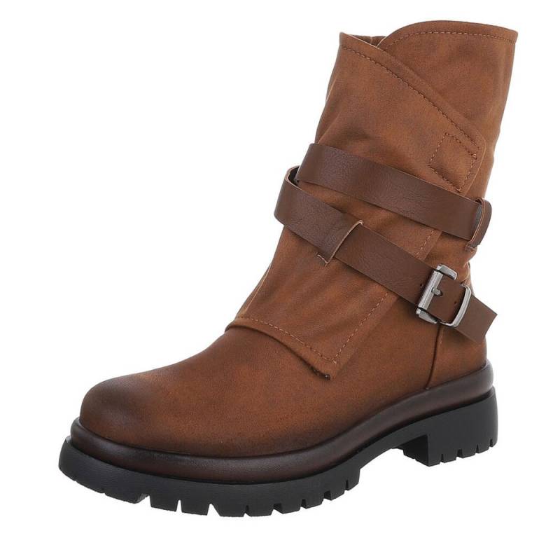 Ital-Design Modische Boots mit Riemen und profiliertem Absatz Westernstiefelette (90598599) Blockabsatz Stiefeletten in Camel von Ital-Design