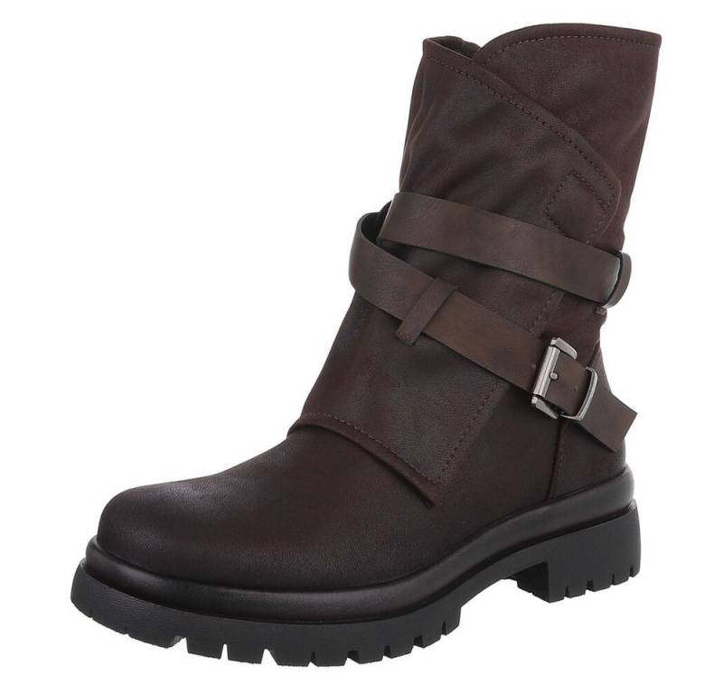 Ital-Design Modische Boots mit Riemen und profiliertem Absatz Westernstiefelette (90598607) Blockabsatz Stiefeletten in Braun von Ital-Design