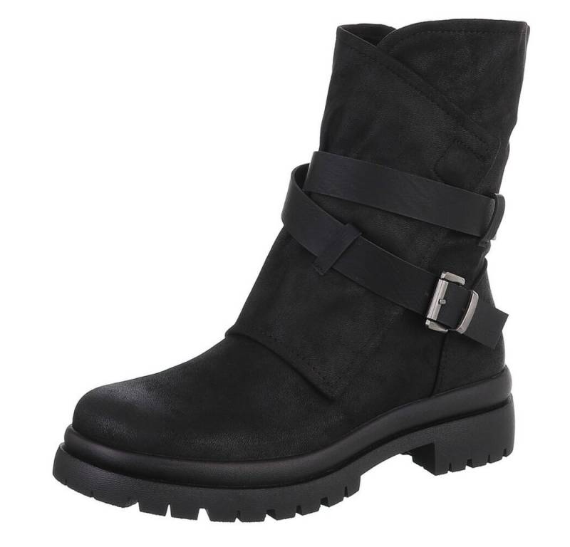 Ital-Design Modische Boots mit Riemen und profiliertem Absatz Westernstiefelette (90598612) Blockabsatz Stiefeletten in Schwarz von Ital-Design