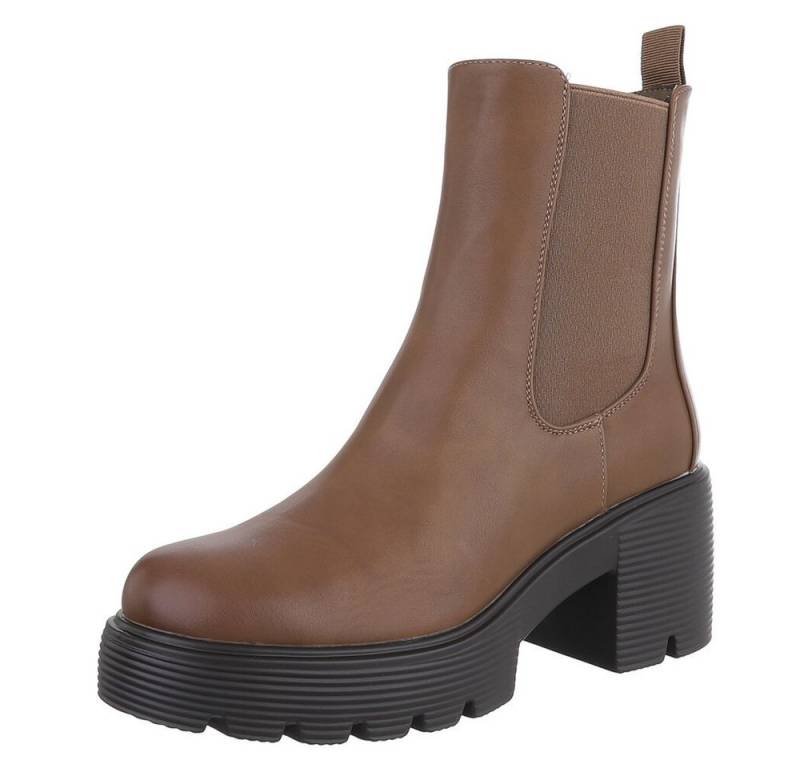 Ital-Design Modische Chelsea-Boots mit Blockabsatz für Damen Plateaustiefelette (90482726) Blockabsatz Stiefeletten in Hellbraun von Ital-Design