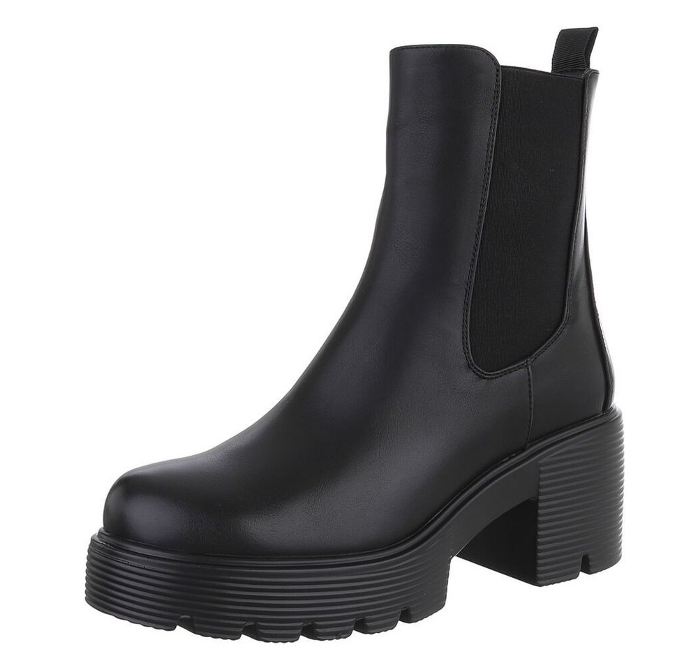 Ital-Design Modische Chelsea-Boots mit Blockabsatz für Damen Plateaustiefelette (90482730) Blockabsatz Stiefeletten in Schwarz von Ital-Design