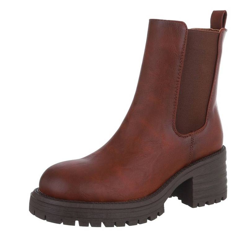 Ital-Design Modische Chelsea Boots mit elastischen Einsätzen für Damen Plateaustiefelette (90648968) Blockabsatz Stiefeletten in Camel von Ital-Design