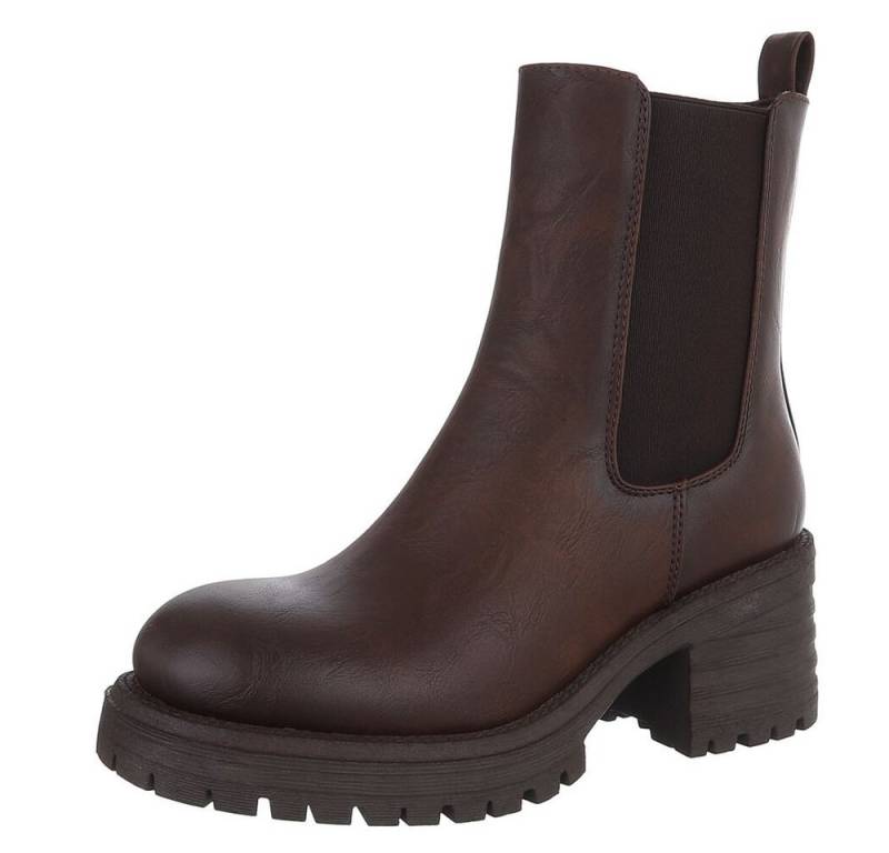 Ital-Design Modische Chelsea Boots mit elastischen Einsätzen für Damen Plateaustiefelette (90648977) Blockabsatz Stiefeletten in Braun von Ital-Design
