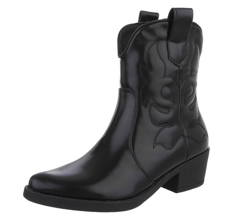 Ital-Design Modische Cowboy-Stiefel mit Verzierungen für Damen Westernstiefelette (89938141) Blockabsatz Stiefeletten in Schwarz von Ital-Design