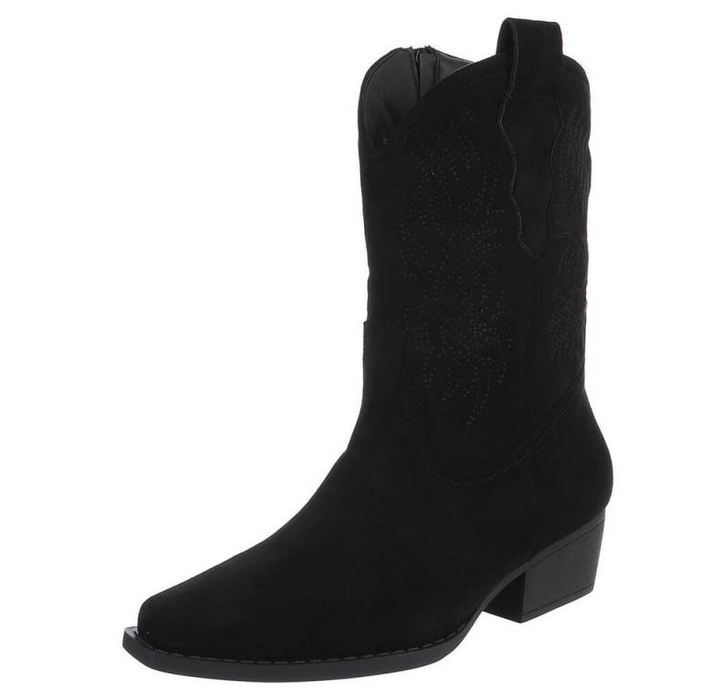 Ital-Design Modische Cowboy-Stiefel mit komfortablem Innenfutter Westernstiefelette (90482513) Blockabsatz Stiefeletten in Schwarz von Ital-Design