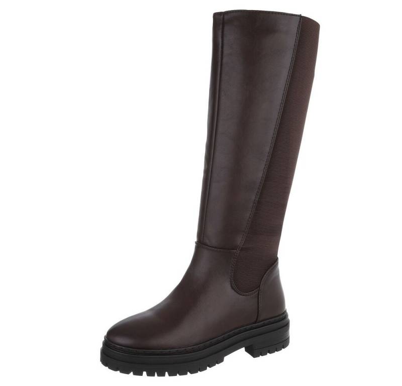 Ital-Design Modische Damen-Stiefel mit Blockabsatz und elastischen Einsätzen Plateaustiefel (90624845) Blockabsatz Stiefel in Braun von Ital-Design