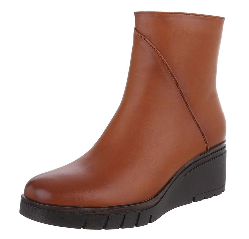 Ital-Design Modische Damen-Stiefeletten mit Komfort für Alltag und Freizeit Keilstiefelette (90649036) Keilabsatz/Wedge Stiefeletten in Camel von Ital-Design