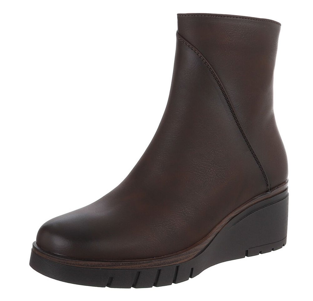 Ital-Design Modische Damen-Stiefeletten mit Komfort für Alltag und Freizeit Keilstiefelette (90649044) Keilabsatz/Wedge Stiefeletten in Dunkelbraun von Ital-Design
