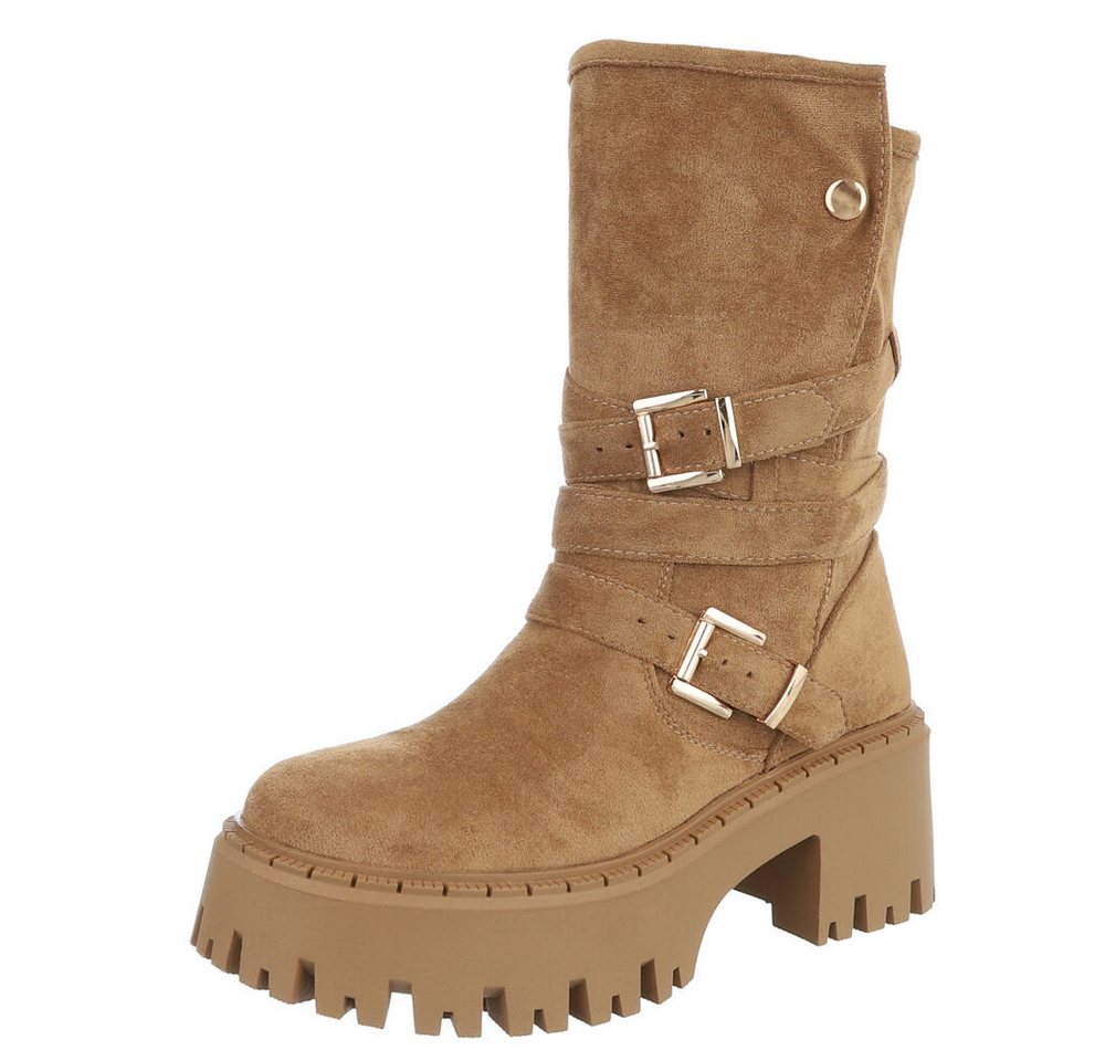 Ital-Design Modische Damen Stiefeletten mit Schnallen und Profilsohle Plateaustiefel (90169580) Blockabsatz Stiefel in Hellblau von Ital-Design