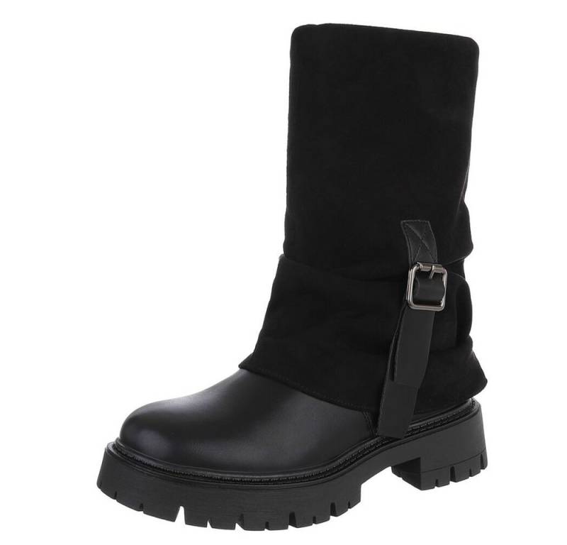 Ital-Design Modische Damenstiefel mit Gurt-Detail für Herbst/Winter Plateaustiefel (90153090) Blockabsatz Stiefel in Schwarz von Ital-Design