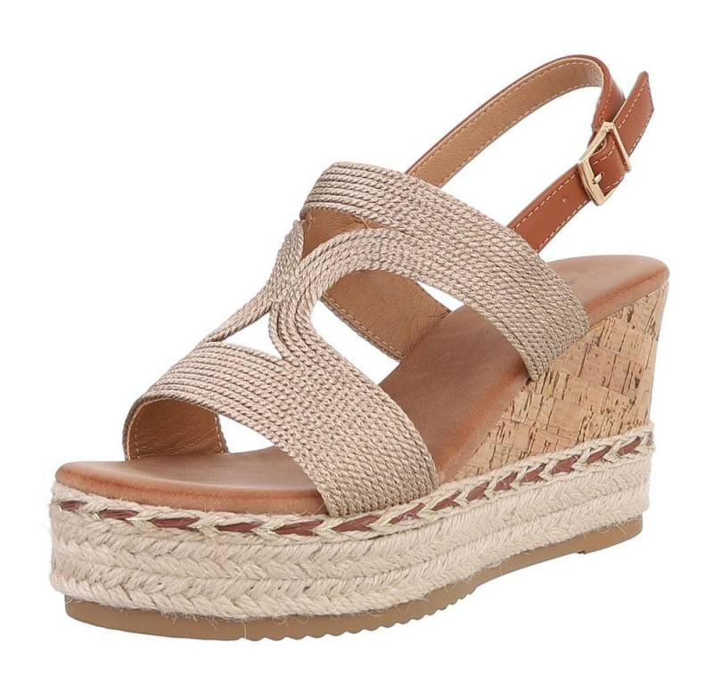 Ital-Design Modische Espadrilles mit Keilabsatz für Damen Plateausandaletten (89372823) Keilabsatz/Wedge Keilsandaletten in Champagner von Ital-Design