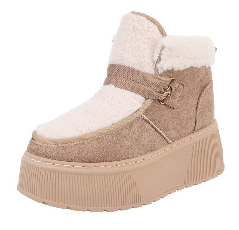 Ital-Design Modische Plateau-Stiefel mit Schnürung für Damen Snowboots (90458051) Keilabsatz/Wedge Stiefeletten in Hellbraun von Ital-Design