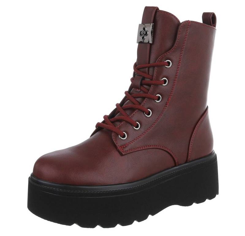 Ital-Design Modische Schnürstiefel mit Schnalle für Damen Schnürstiefelette (90726753) Flach Stiefeletten in Weinrot von Ital-Design