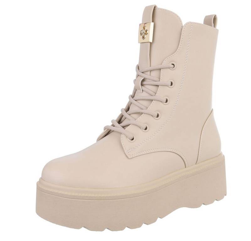 Ital-Design Modische Schnürstiefel mit Schnalle für Damen Schnürstiefelette (90726760) Flach Stiefeletten in Beige von Ital-Design
