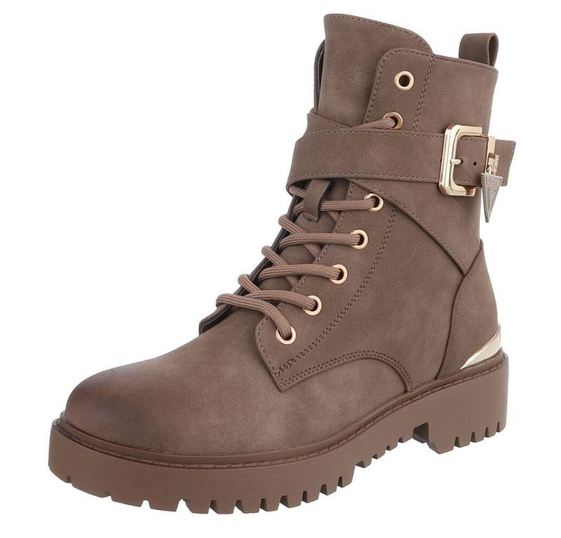 Ital-Design Modische Schnürstiefel mit Schnalle für Damen Stiefelette (90726746) Blockabsatz Plateaustiefeletten in Hellbraun von Ital-Design