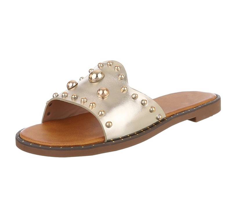 Ital-Design Modische Slides mit Glitzer-Details für Damen Pantolette (89542613) Blockabsatz Pantoletten in Gold von Ital-Design