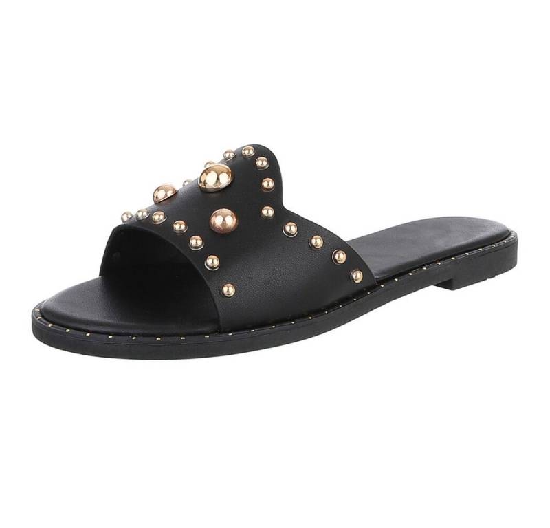 Ital-Design Modische Slides mit Glitzer-Details für Damen Pantolette (89542619) Blockabsatz Pantoletten in Schwarz von Ital-Design