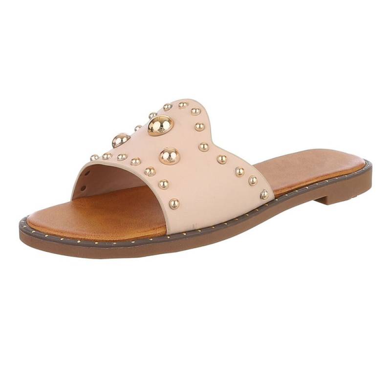 Ital-Design Modische Slides mit Glitzer-Details für Damen Pantolette (89542626) Blockabsatz Pantoletten in Beige von Ital-Design