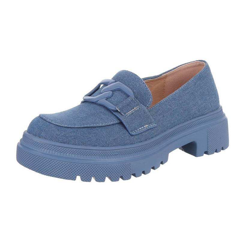 Ital-Design Modische Slipper mit Schnalle für Damen – Alltagstauglich Slipper (89852539) Blockabsatz Mokassins in Blau von Ital-Design