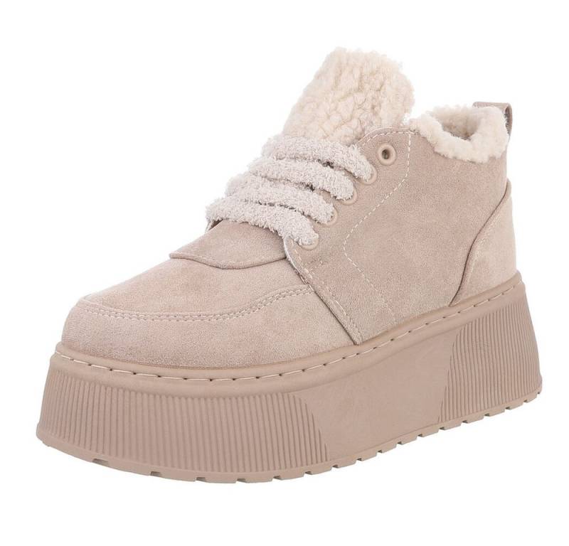Ital-Design Modische Sneaker mit kuscheliger Fütterung für Damen Snowboots (90458042) Keilabsatz/Wedge Stiefeletten in Beige von Ital-Design