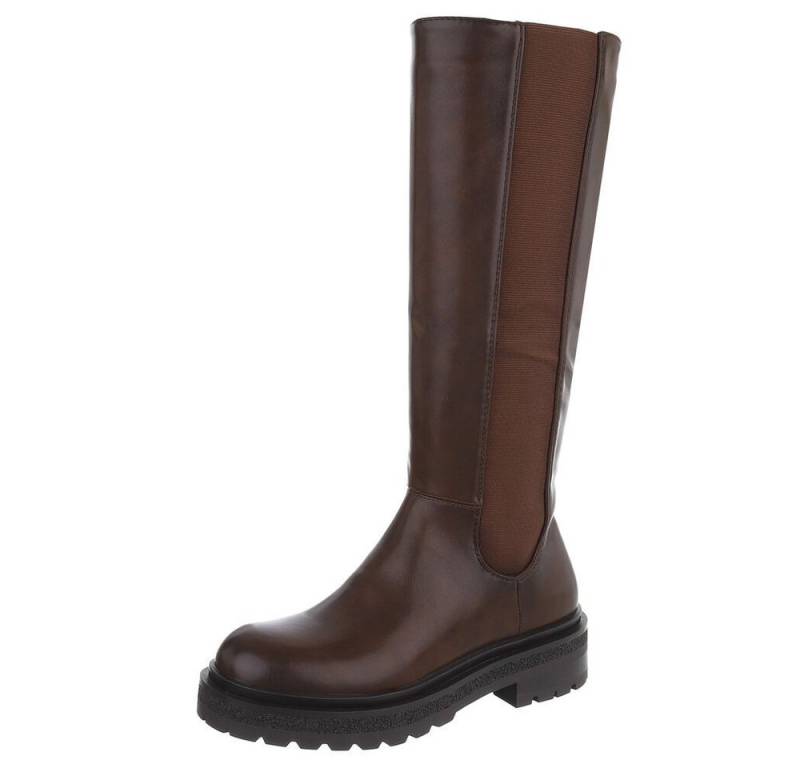 Ital-Design Modische Stiefel für Damen mit geradem Schaft und Komfort Plateaustiefel (90417949) Blockabsatz Stiefel in Braun von Ital-Design