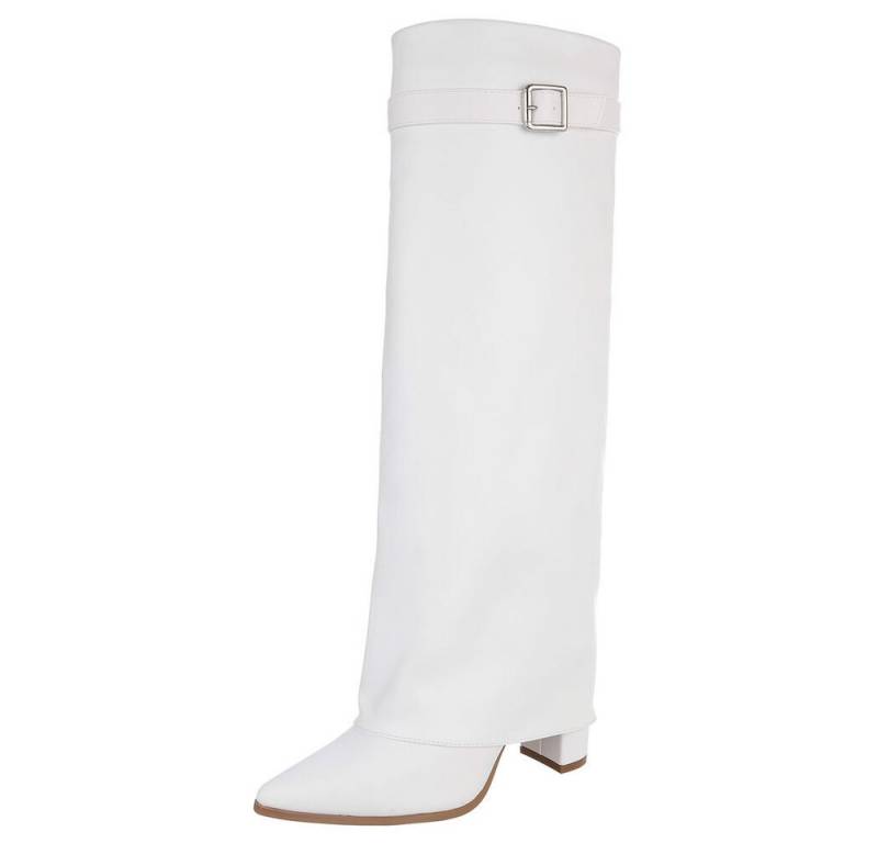 Ital-Design Modische Stiefel mit Blockabsatz und eleganten Details High-Heel-Stiefel (90482810) Blockabsatz Stiefel in Weiß von Ital-Design