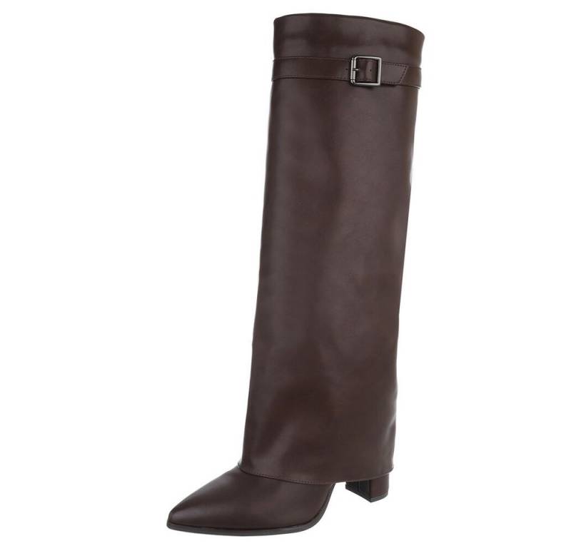 Ital-Design Modische Stiefel mit Blockabsatz und eleganten Details High-Heel-Stiefel (90482815) Blockabsatz Stiefel in Braun von Ital-Design