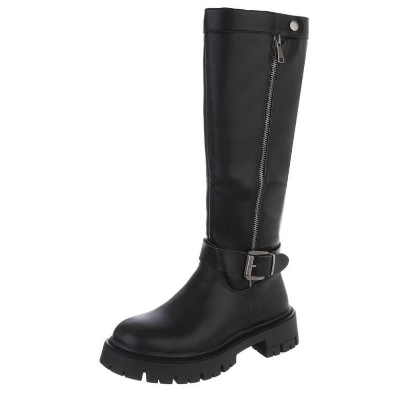 Ital-Design Modische Stiefel mit Reißverschluss für Damen - Alltagsschuh Plateaustiefel (90417928) Blockabsatz Stiefel in Schwarz von Ital-Design