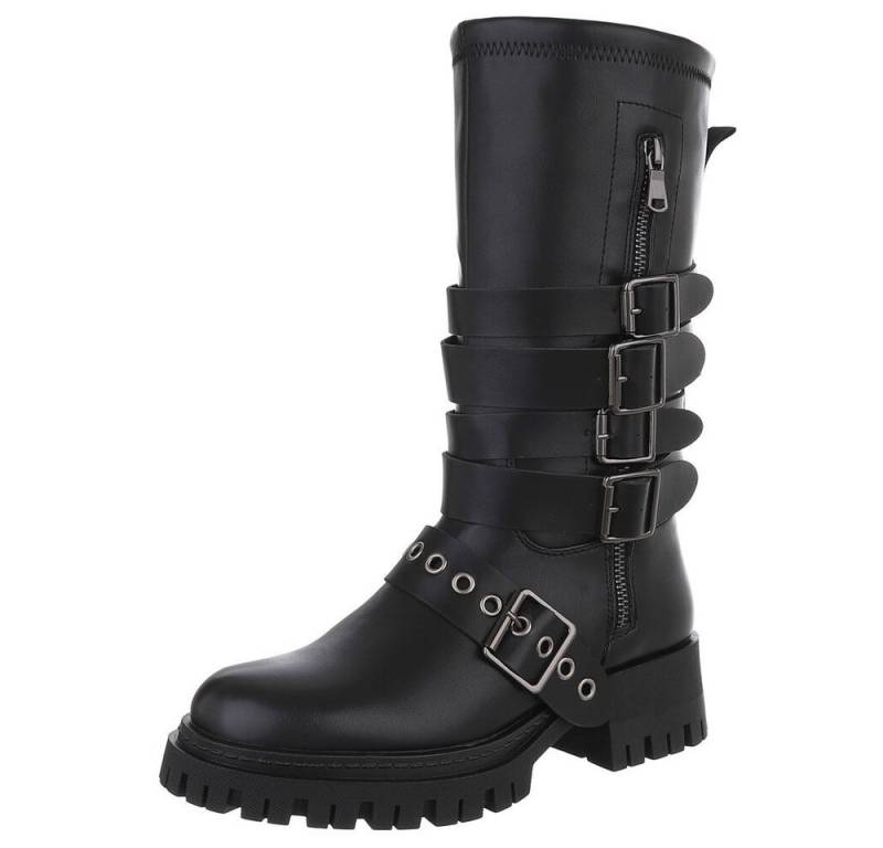 Ital-Design Modische Stiefel mit Schnallen und Reißverschluss für Damen Plateaustiefel (90482708) Blockabsatz Stiefel in Schwarz von Ital-Design