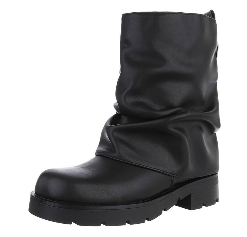 Ital-Design Modische Stiefel mit gerafftem Design für Damen Stiefelette (90457864) Blockabsatz Western- & Bikerboots in Schwarz von Ital-Design