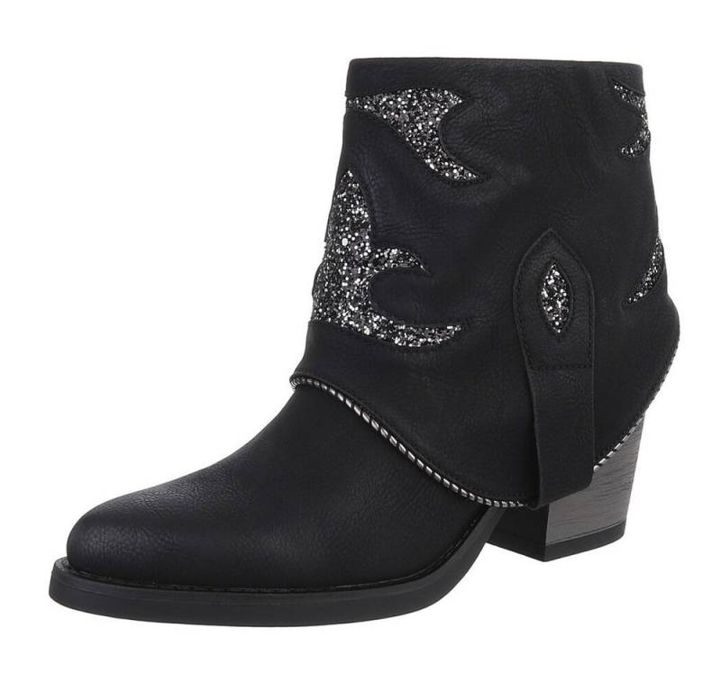 Ital-Design Modische Stiefelette mit Glitzer-Details für Damen Westernstiefelette (90482705) Blockabsatz Stiefeletten in Schwarz von Ital-Design