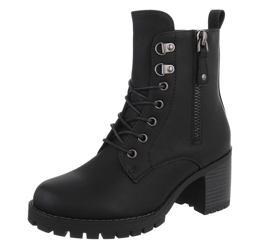 Ital-Design Modische Stiefeletten mit Absatz und Reißverschluss für Damen Schnürstiefelette (90542975) Blockabsatz Stiefeletten in Schwarz von Ital-Design