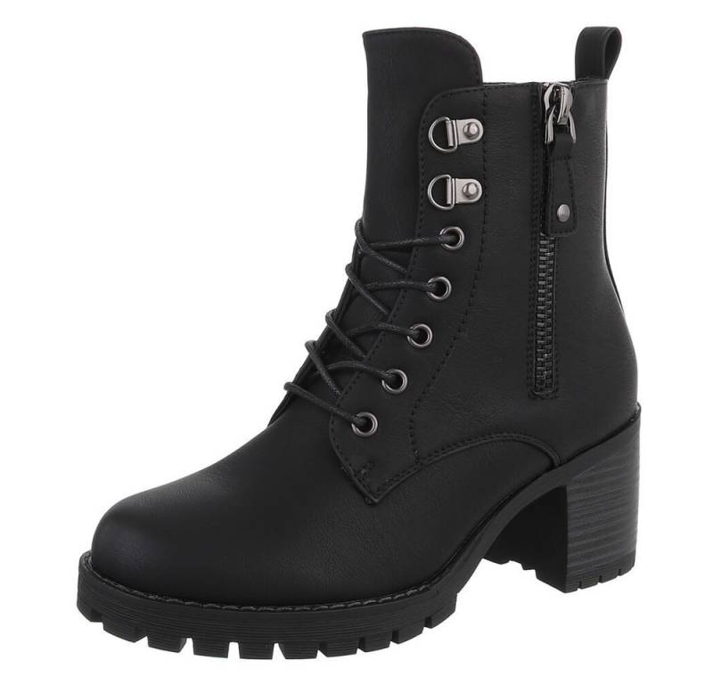 Ital-Design Modische Stiefeletten mit Absatz und Reißverschluss für Damen Schnürstiefelette (90542975) Blockabsatz Stiefeletten in Schwarz von Ital-Design