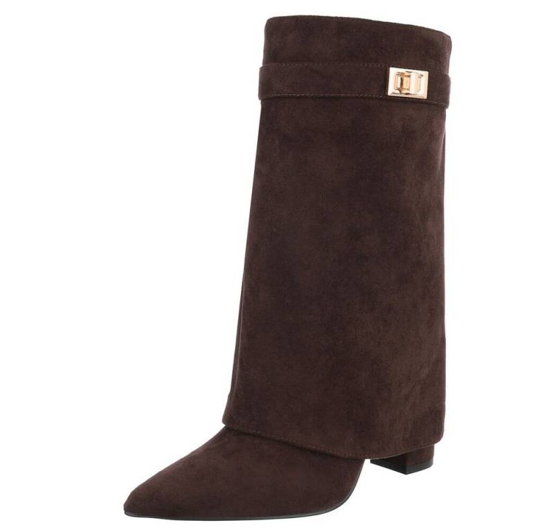 Ital-Design Modische Stiefeletten mit hohem Schaft für Damen High-Heel-Stiefel (90169638) Blockabsatz Stiefel in Braun von Ital-Design