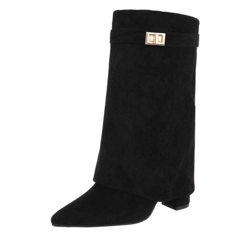 Ital-Design Modische Stiefeletten mit hohem Schaft für Damen High-Heel-Stiefel (90169644) Blockabsatz Stiefel in Schwarz von Ital-Design