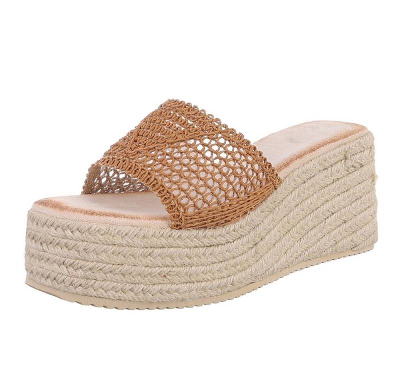 Ital-Design Modische Wedges mit geflochtener Sohle für Damen Plateausandaletten (89852658) Keilabsatz/Wedge Keilsandaletten in Camel von Ital-Design