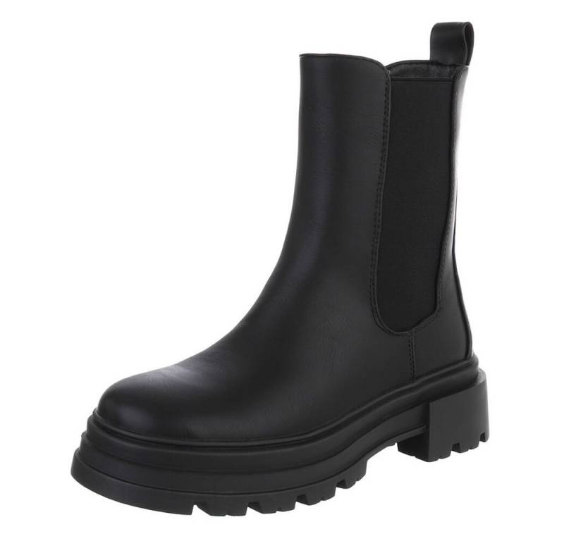 Ital-Design Modische schwarze Stiefeletten mit robustem Design Plateaustiefelette (90169679) Blockabsatz Stiefeletten in Schwarz von Ital-Design
