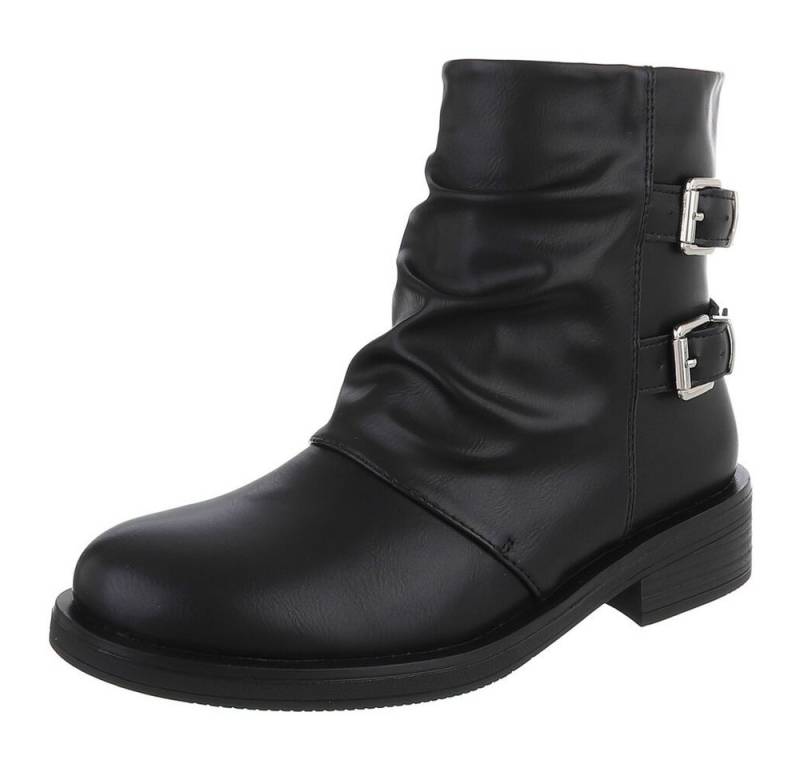 Ital-Design Modischer Damen-Boot mit Raffung und Schnallen Stiefelette (90542766) Blockabsatz Western- & Bikerboots in Schwarz von Ital-Design