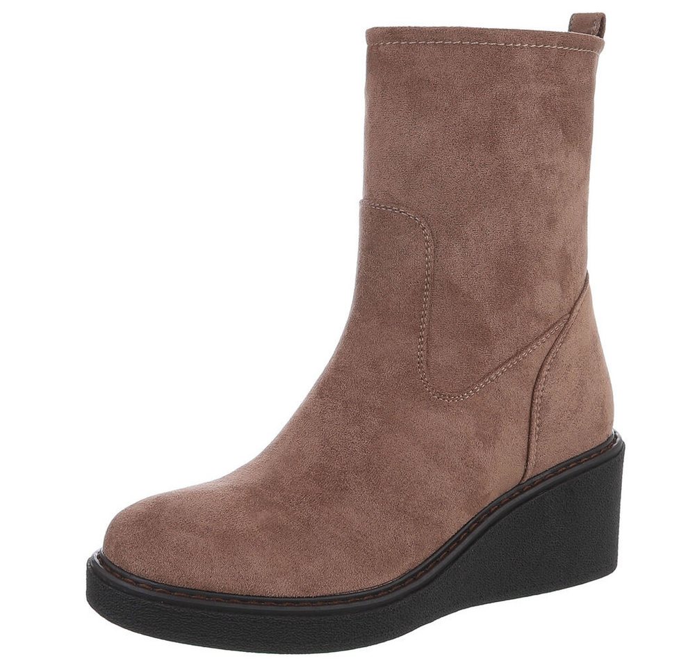 Ital-Design Modischer Damen-Stiefel mit Keilabsatz für Alltag und Freizeit Keilstiefelette (90756074) Keilabsatz/Wedge Stiefeletten in Hellbraun von Ital-Design