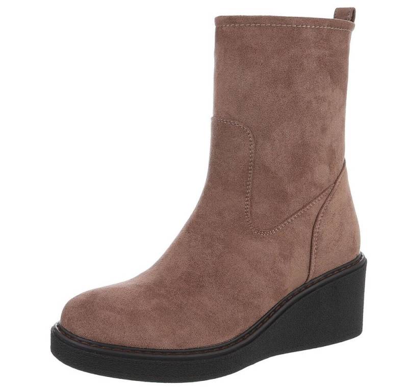 Ital-Design Modischer Damen-Stiefel mit Keilabsatz für Alltag und Freizeit Keilstiefelette (90756074) Keilabsatz/Wedge Stiefeletten in Hellbraun von Ital-Design