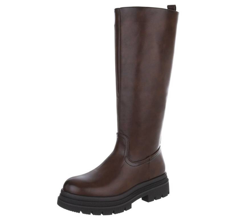 Ital-Design Modischer Damen Stiefel mit voluminösem Absatz Plateaustiefel (90153024) Blockabsatz Stiefel in Braun von Ital-Design