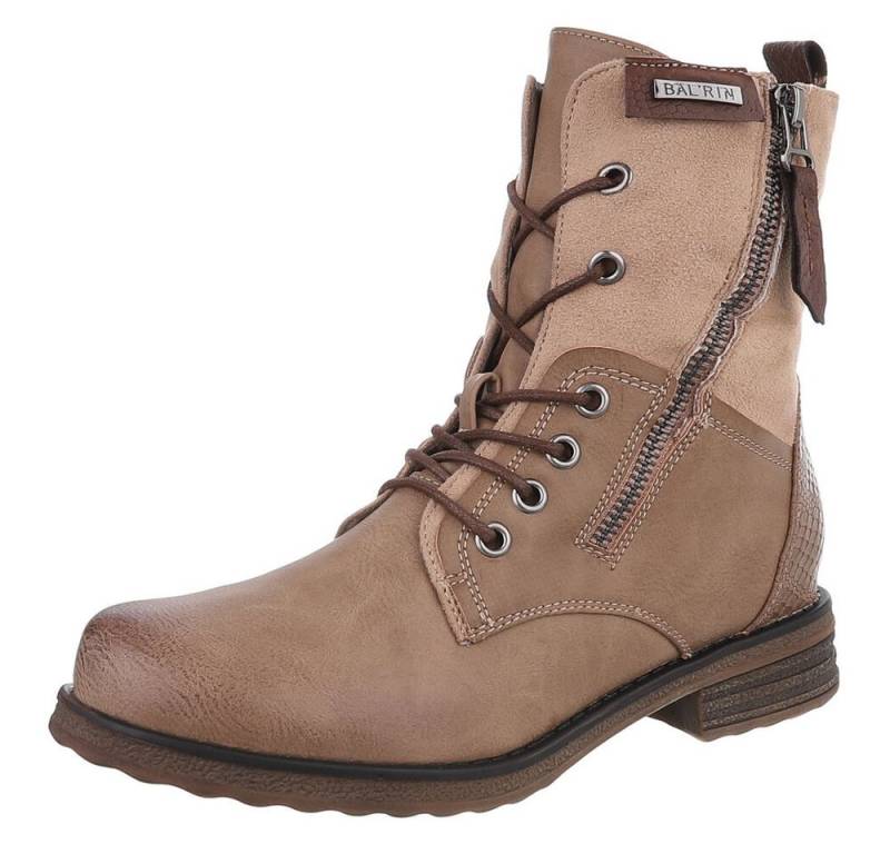 Ital-Design Modischer Damenstiefel mit Schnürung und Reißverschluss Stiefelette (90169740) Blockabsatz Schnürstiefeletten in Hellbraun von Ital-Design