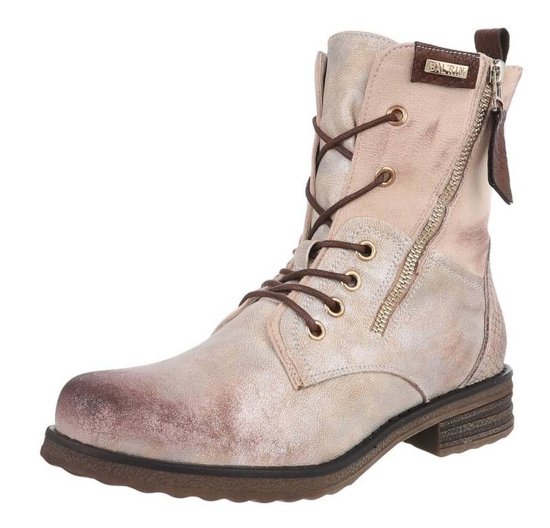 Ital-Design Modischer Damenstiefel mit Schnürung und Reißverschluss Stiefelette (90169746) Blockabsatz Schnürstiefeletten in Gold von Ital-Design