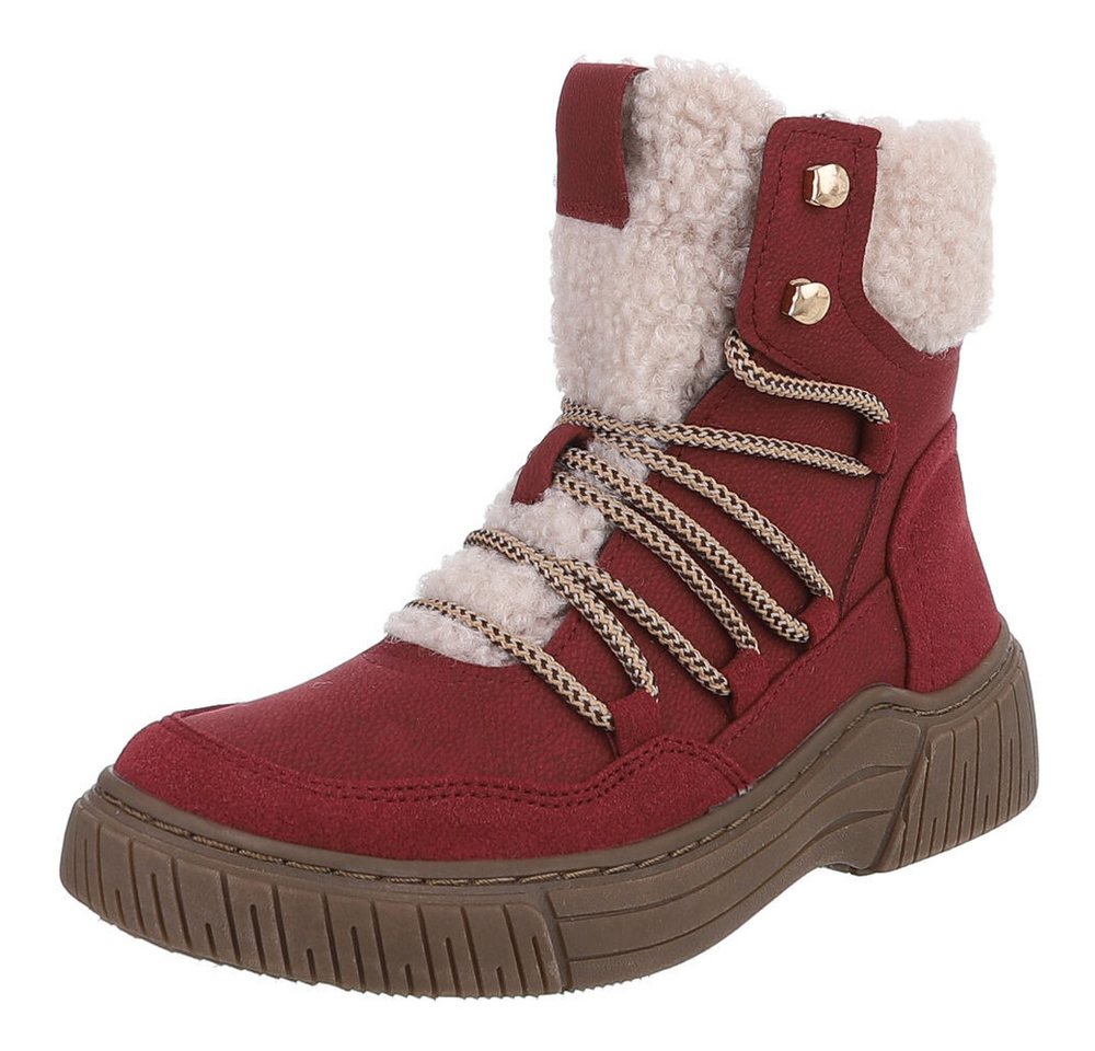 Ital-Design Modischer Halbschuh mit Schnürung und Innenfutter für Damen Stiefelette (90598780) Flach Plateaustiefeletten in Weinrot von Ital-Design