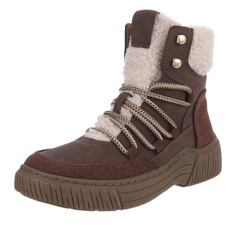 Ital-Design Modischer Halbschuh mit Schnürung und Innenfutter für Damen Stiefelette (90598785) Flach Plateaustiefeletten in Braun von Ital-Design