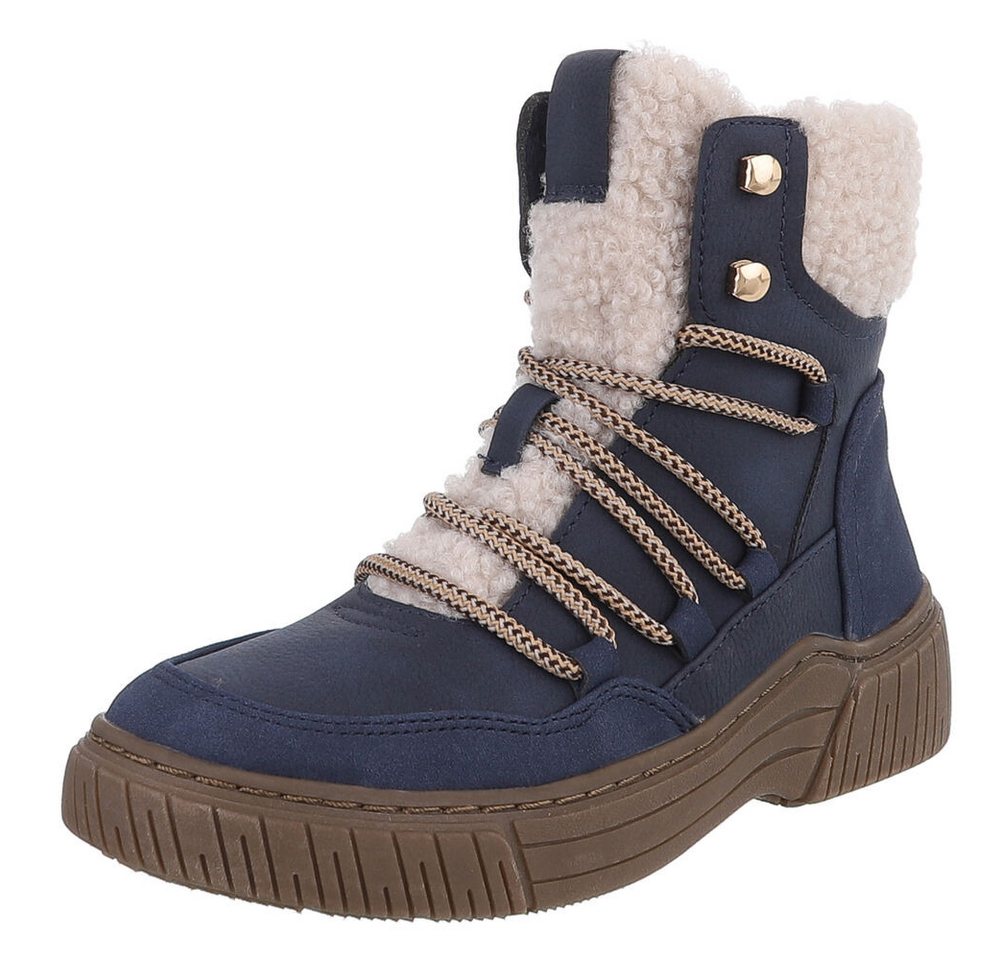 Ital-Design Modischer Halbschuh mit Schnürung und Innenfutter für Damen Stiefelette (90598791) Flach Plateaustiefeletten in Blau von Ital-Design