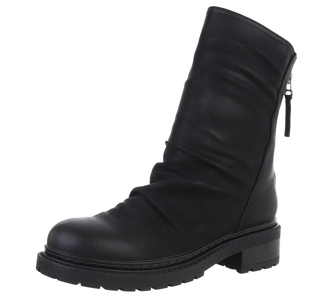 Ital-Design Modischer Stiefel mit gerafftem Design für Alltag Westernstiefelette (90458178) Blockabsatz Stiefeletten in Schwarz von Ital-Design