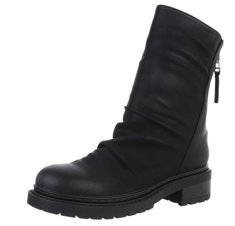 Ital-Design Modischer Stiefel mit gerafftem Design für Alltag Westernstiefelette (90458177) Blockabsatz Stiefeletten in Schwarz von Ital-Design