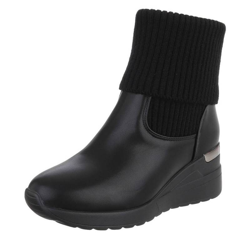 Ital-Design Modischer Stiefeletten mit Strickschaft für Damen Keilstiefelette (90514873) Keilabsatz/Wedge Stiefeletten in Schwarz von Ital-Design